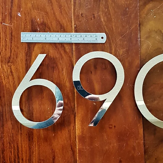 Large contemporary floating brush finish stainless steel house/door numbers
