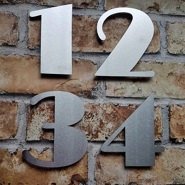 Large contemporary floating brush finish stainless steel house/door numbers